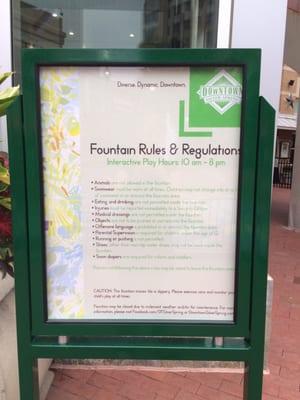 Rule & regulations for playing in the fountain