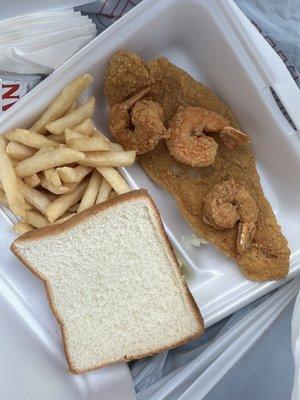 1 fish and 3 shrimp with fries