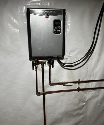 New tankless hot water heater installation.