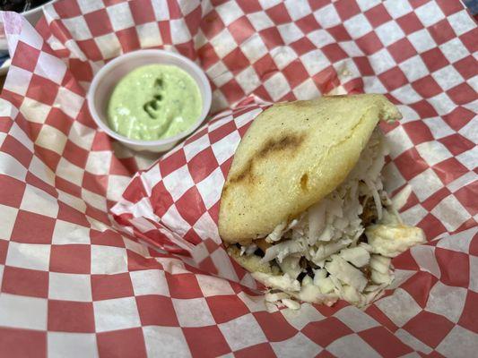 La Pabellon, an arepa with black beans, beef, cheese, and plantains.