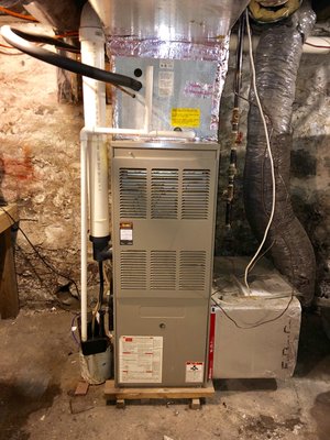 Furnace with a cracked heat exchanger before replacement.