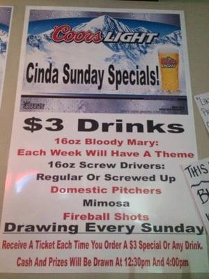 Awesome Cinda Sunday specials