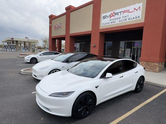 2024 Tesla Model 3 Highland.  XPel 10mil paint protection on the front end and wrapped in XPel XR Plus window tint