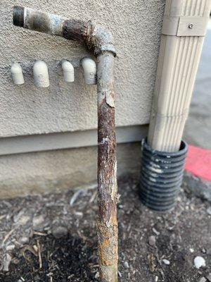 Old 1" corroded galvanize gas pipe that caused a major leak throughout the home.