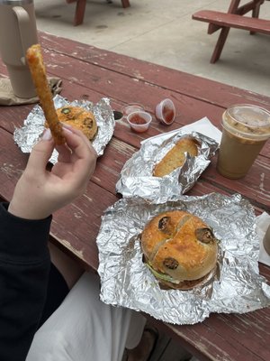 bagels and hash browns and coffee