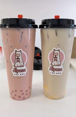 Strawberry milk tea and Horchata milk tea