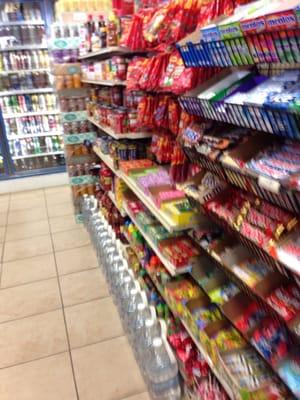 Lots of snack foods/candy.