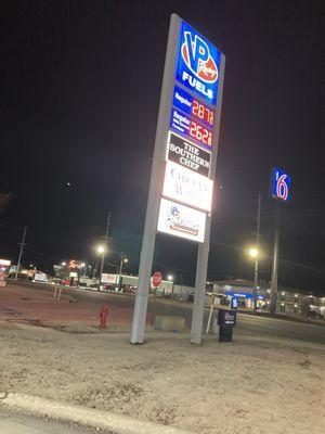 gasoline price sign located in front of facility