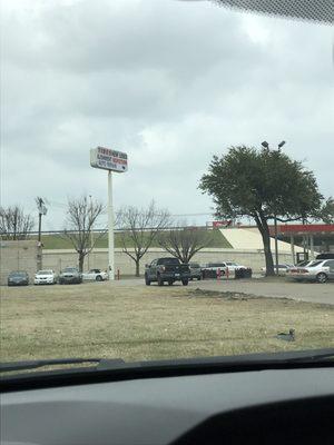 Trash filled area right across from entrance