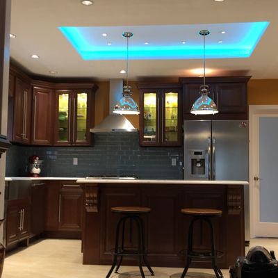 Kitchen remodel with glass backsplash