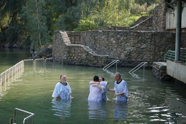 Getting baptized in the same place as Jesus did with your wife? PRICELESS....