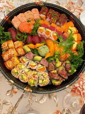 Beautiful sushi platters-- we asked for a bunch of different rolls. Perfect job and reasonably priced!