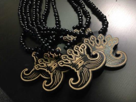 Crownstache wood pendants.