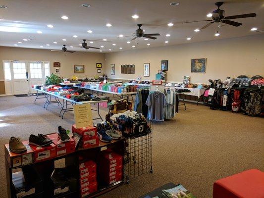 Inside the golf shop.