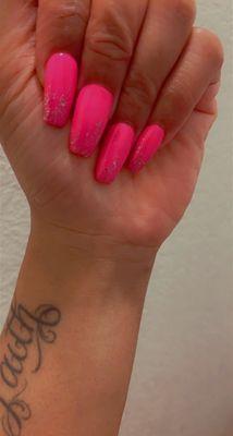 Nails, cute, hot pink glitter ombré