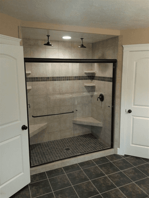 Master Bathroom in a Spec home we have Built in 2014 double overhead shower head and his and her closet next to the shower