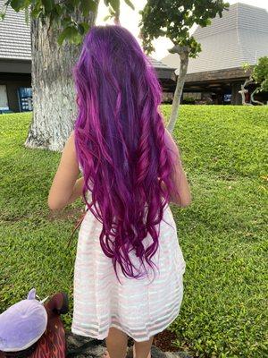 Descendants inspired purple and pink hair. Done by Sandra k