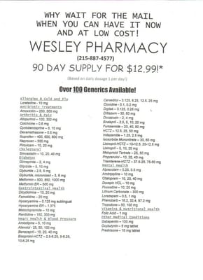 This is a list containing most of the generic medications we have discounted for  90 day supply.