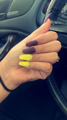 Neon yellow and matte purple