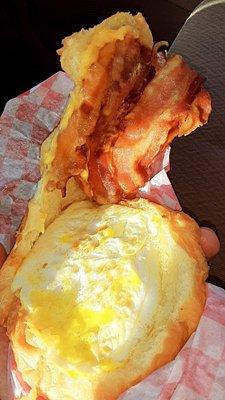 Inside up close and personal of the Bacon, Egg, and Cheese Crossiant