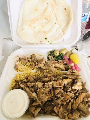 Chicken Shawarma Plate but requested the salad to be replaced with rice.