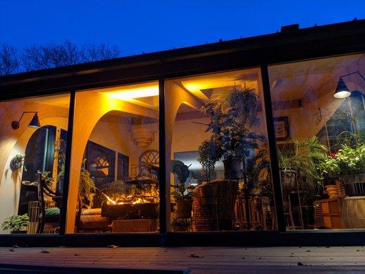 Night time view of sunroom addition