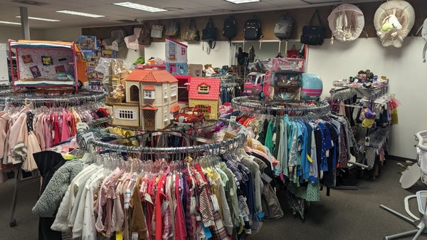 We offer a wide variety of children's clothing, shoes and toys.