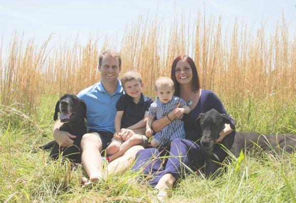 Dr. Jeff, Dr. Lindsey, Preston, Charlie, and their Great Danes, Annabelle and Doc Holliday.