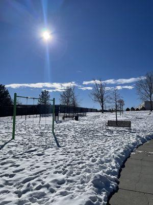 Basketball and tennis quart. Big swings for older kiddos!