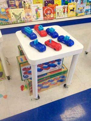 There are little areas set up throughout the store with toys you can try out!