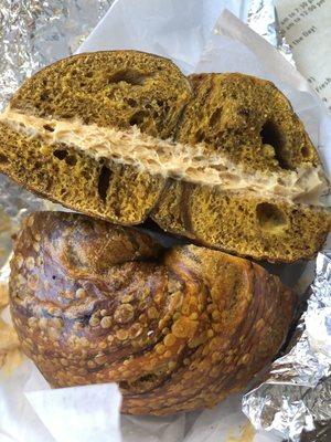 French toast bagel toasted with pumpkin cream cheese- perfect fall food