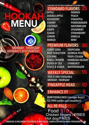 Our hookah and snack menu