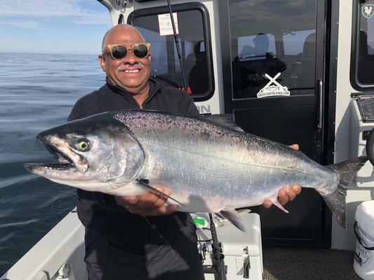 Vince enjoyed one of our best King Salmon bites ever!