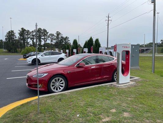 Teslas charging