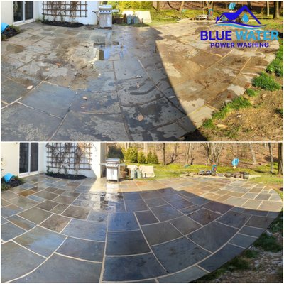 Soft Wash of a Blue Stone Patio in Wayne PA