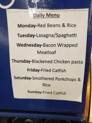 List of the daily specials at the Hot bar.