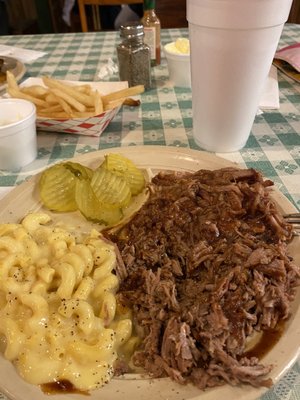 Pork and Brisket. I would pass on the Mac-n-cheese