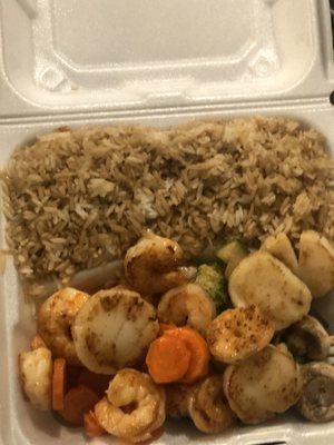 The vegetables were awesome. This is the shrimp/scallops with fried rice