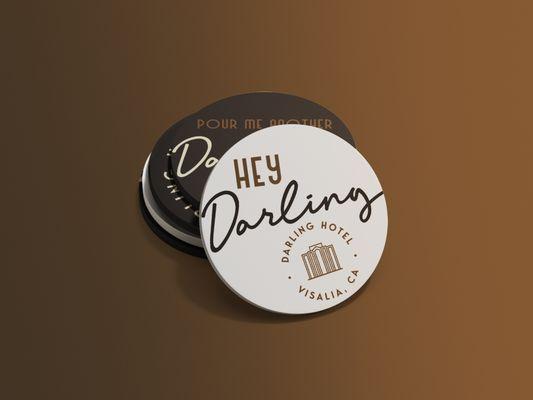 Mockup of buttons we designed for The Darling Visalia Boutique Hotel