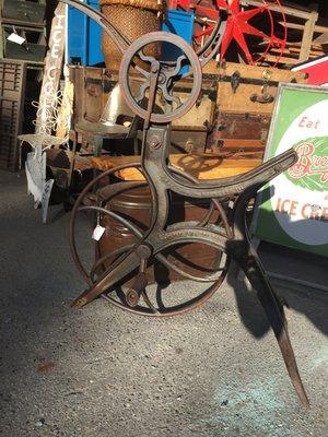 1876 pedal operated bicycle style scroll saw. It is now on display at our new IWW location. 1007 S. Talbot St. St. Michaels, MD.