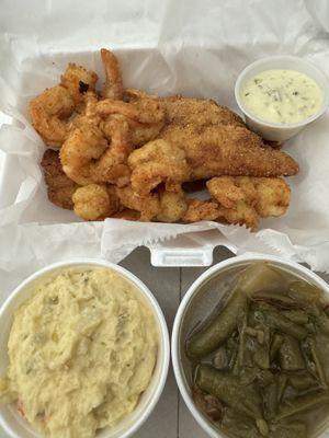 Fish and shrimp basket - comes with green beans and potato salad