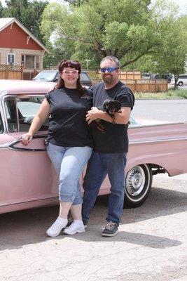 Jami, Rob, Dozer the weenie & Joyce the 1959 Mercury Monterey!