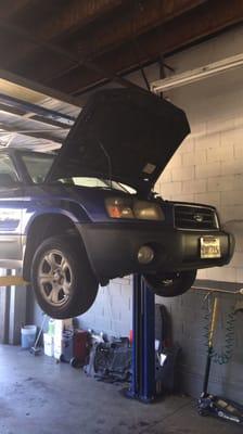 Subaru Forester in for a full tune up and tire rotation