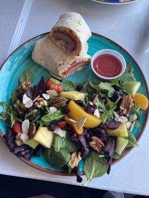 Fruit and nut salad with strawberry vinaigrette