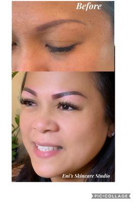 Lashes and Ombré powder brow before and after