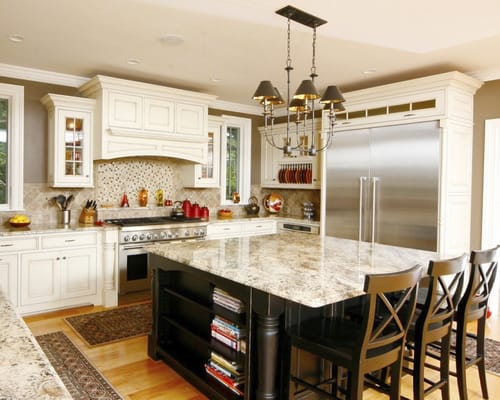 This Plain & Fancy Custom Cabinetry provides a very warm, traditional feel to the space.