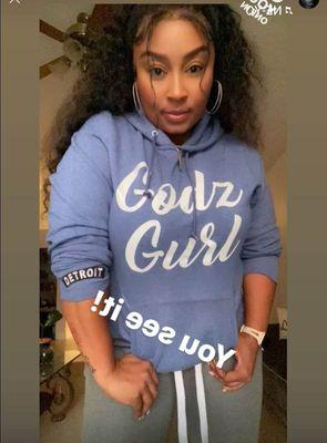 A customer looking hawt in our "GODz Gurl "hoodie