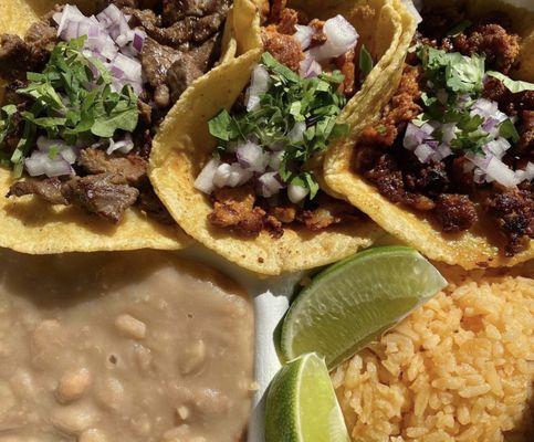 Tacos de chorizo, Al pastor and asada