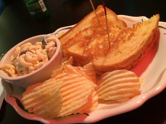 Tuna Melt on Italian bread with mac salad on the side.