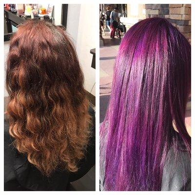 Color and keratin smoothing treatment